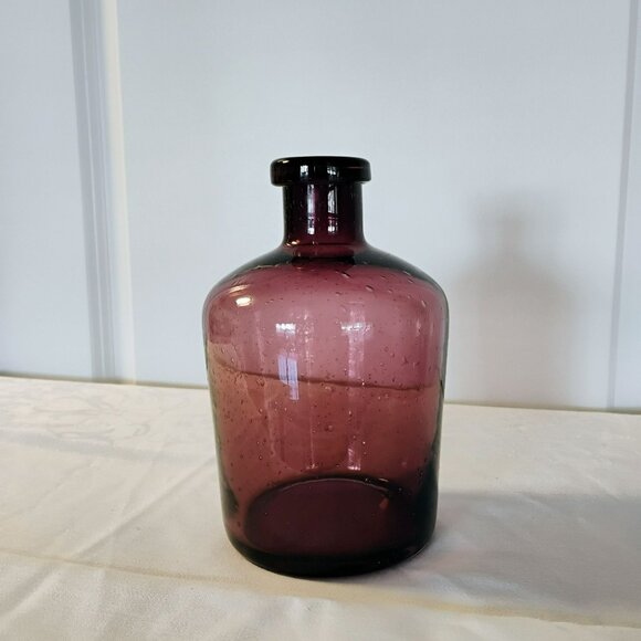 Vintage 1980s Amethyst Hand blown Seeded Bubble Art Glass Vase Jar, Purple Blown - Picture 6 of 7